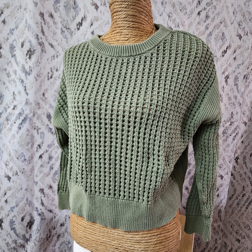 Old Navy Sweater Womens Sz XL Open-Knit Sage Green Cotton Pullover Sweater Boho